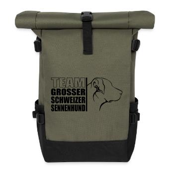 TEAM Grosser Schweizer Sennenhund Hunde Wilsigns - Rolltop Rucksack - Olive/Schwarz - Vorne