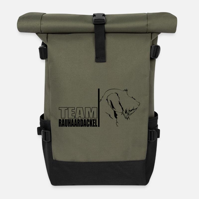 TEAM Rauhaardackel Hunde Hund Teckel Wilsigns - Rolltop Rucksack - Olive/Schwarz