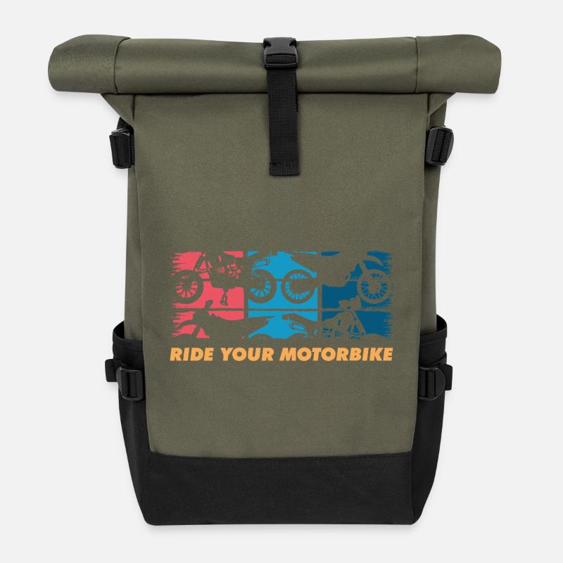 Ride Your Motorbike – Classic Retro Design - Roll Top Backpack - olive/black
