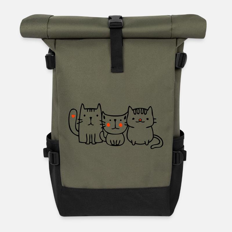 drei kleine Katzen - Rolltop Rucksack - Olive/Schwarz
