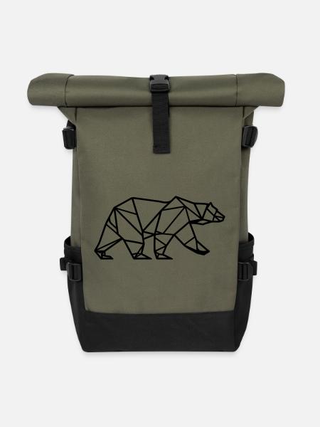 Eisbär Polar Bär Polygon Symbol - Rolltop Rucksack - Olive/Schwarz