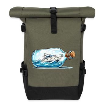 Flaschenboot auf hoher See - Rolltop Rucksack - Olive/Schwarz - Vorne