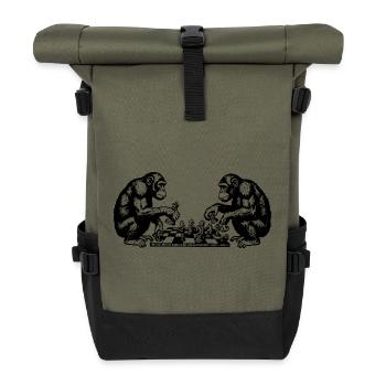 Affen spielen Schach-T-Shirt - Rolltop Rucksack - Olive/Schwarz - Vorne