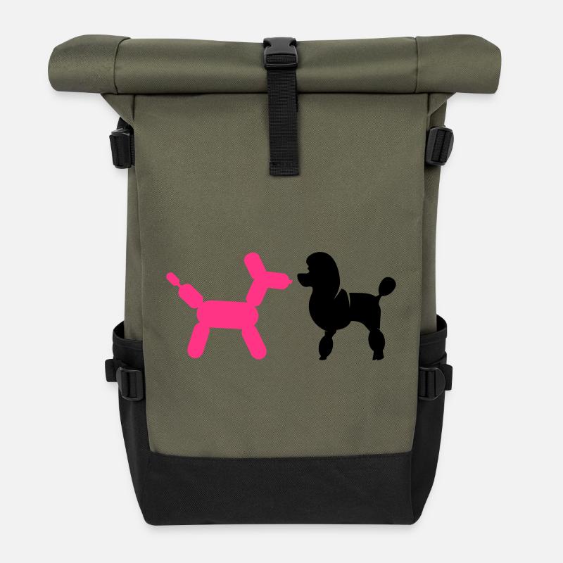 un caniche et un ballon-caniche - Sac à dos roll top - olive/noir