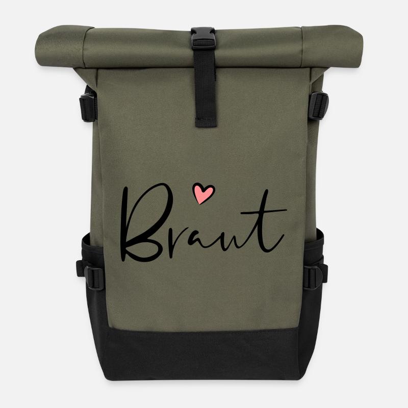 Braut Herz Junggesellinnenabschied Geschenk - Rolltop Rucksack - Olive/Schwarz