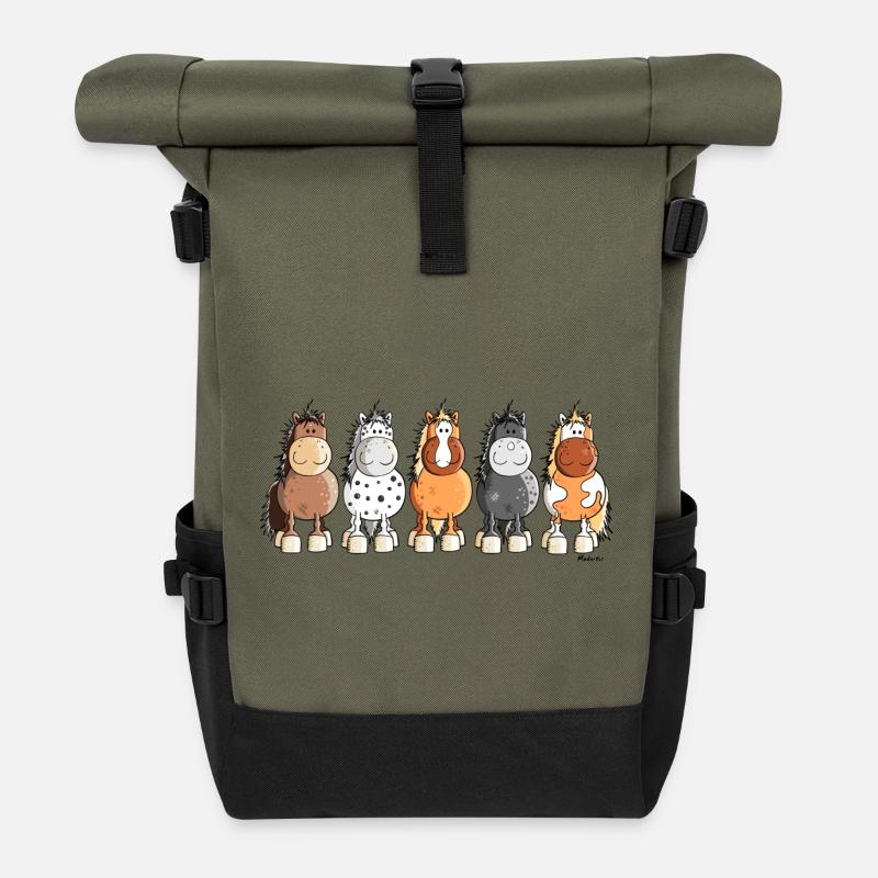 Chevaux Heureux - Sac à dos roll top - olive/noir