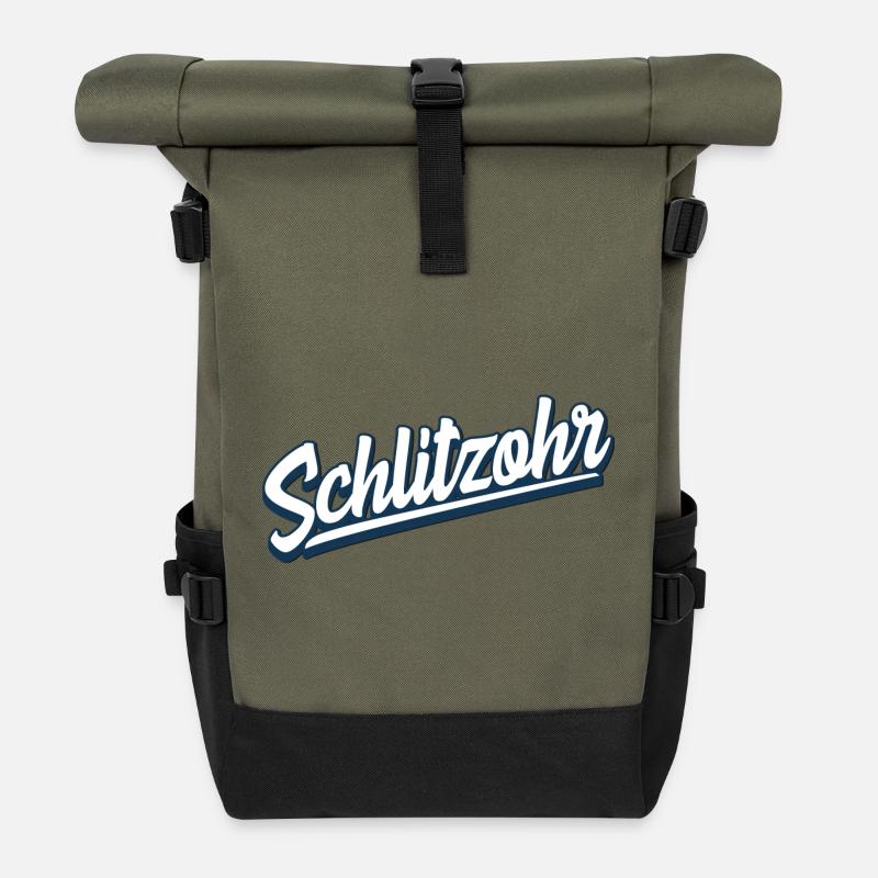 Schlitzohr - Schweizerdeutsch - Mundart - Dialekt - Rolltop Rucksack - Olive/Schwarz