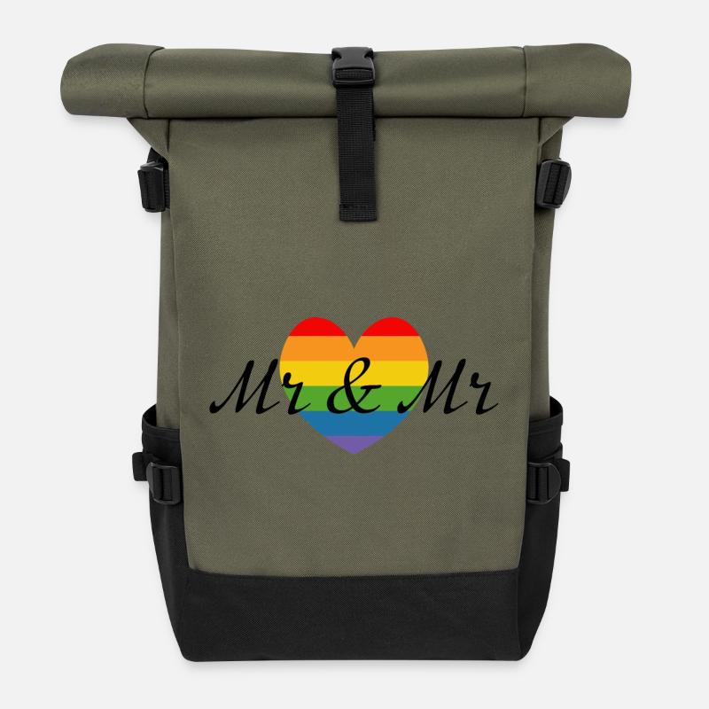 Mr and Mr Regenbogenhochzeit LGBT lgbtqi queer - Rolltop Rucksack - Olive/Schwarz