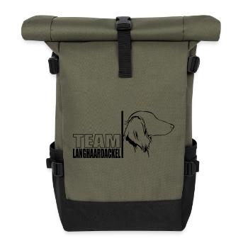 TEAM Langhaardackel Hunde Hund Wilsigns - Rolltop Rucksack - Olive/Schwarz - Vorne