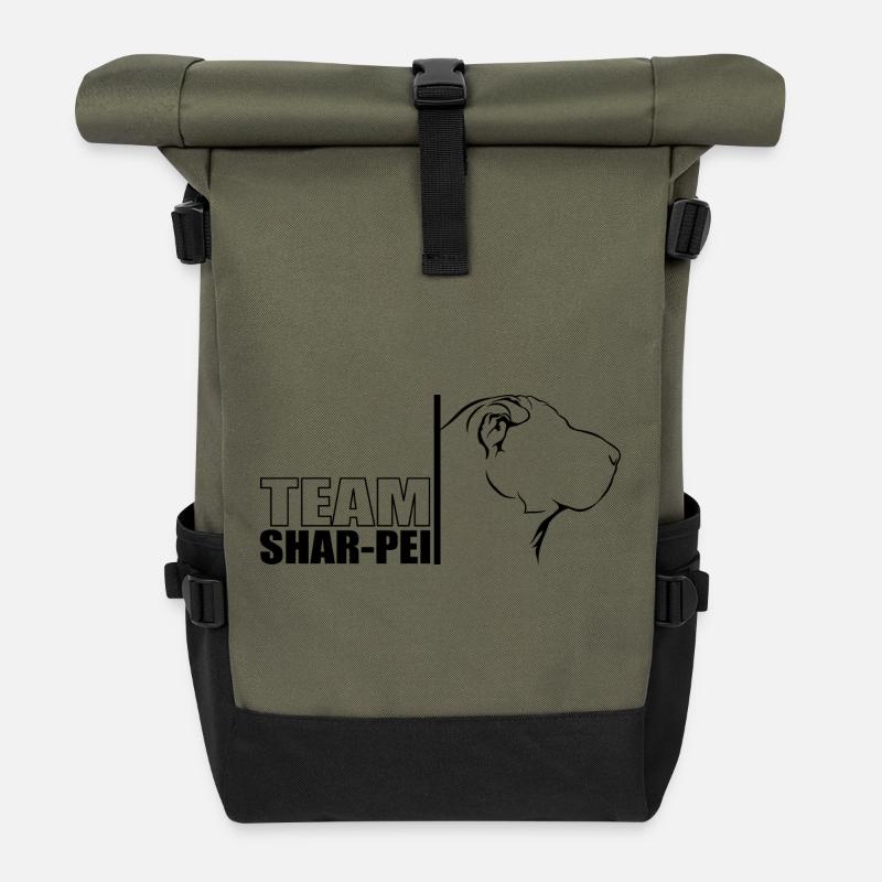 TEAM Shar Pei Hunde Hund Wilsigns - Rolltop Rucksack - Olive/Schwarz