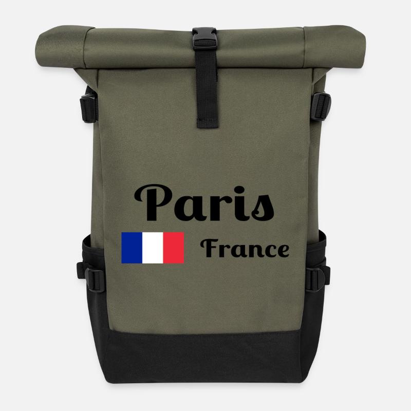 Paris Frankreich - Stilvolle Drucke - Rolltop Rucksack - Olive/Schwarz