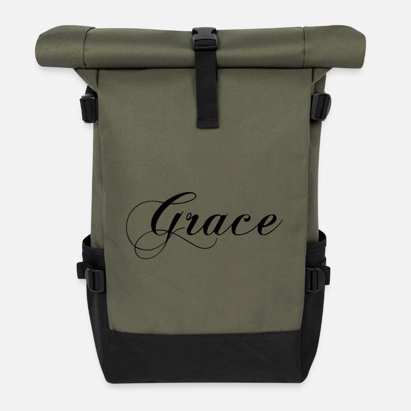 Grace, mugs and bags with personalized name - Roll Top Backpack - olive/black