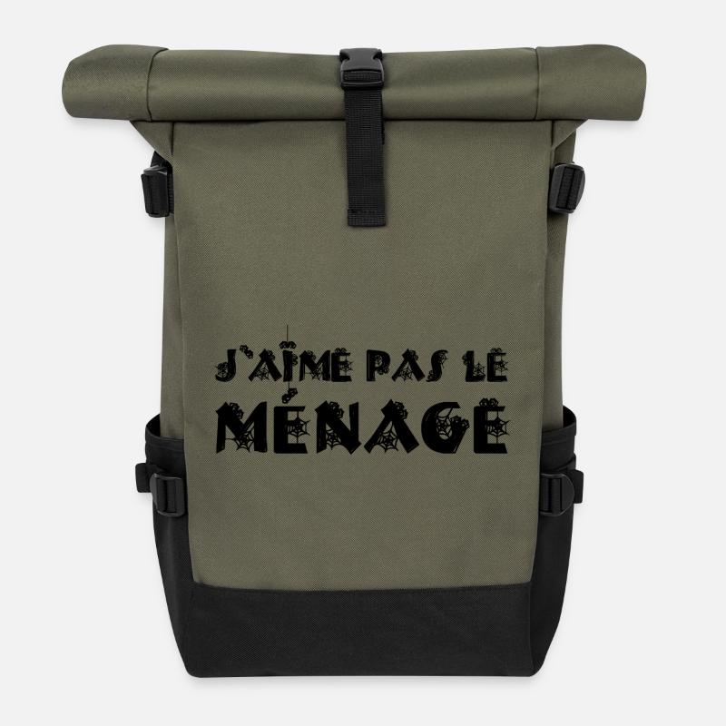 J'AIME PAS LE MÉNAGE ! - Sac à dos roll top - olive/noir