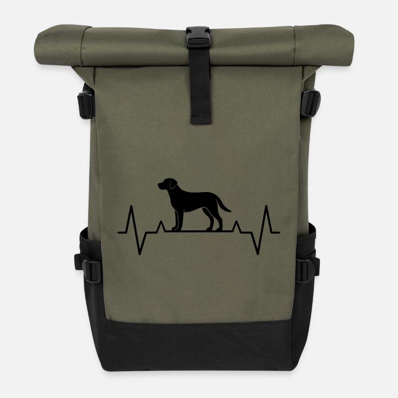 Gift idea dog mom Labrador heartbeat ECG - Roll Top Backpack - olive/black