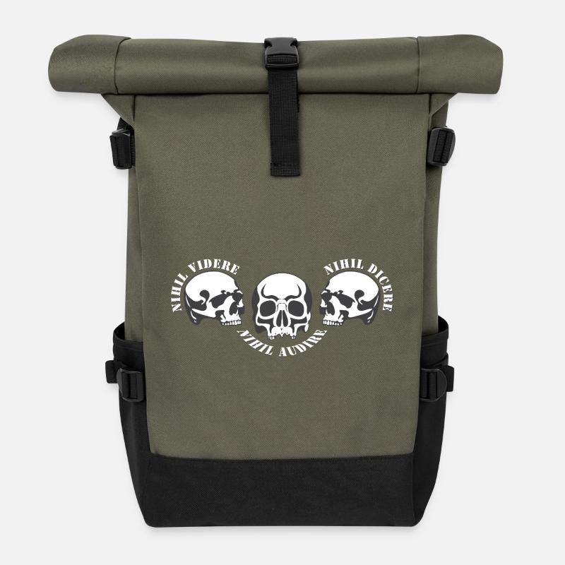 Drei Schädel – Schädel-Trio - Rolltop Rucksack - Olive/Schwarz
