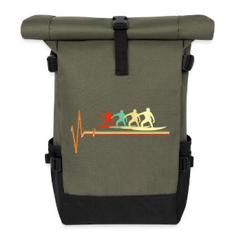 Retro Surfing Heartbeat Vintage Surfer Wave - Roll Top Backpack - olive/black - Front