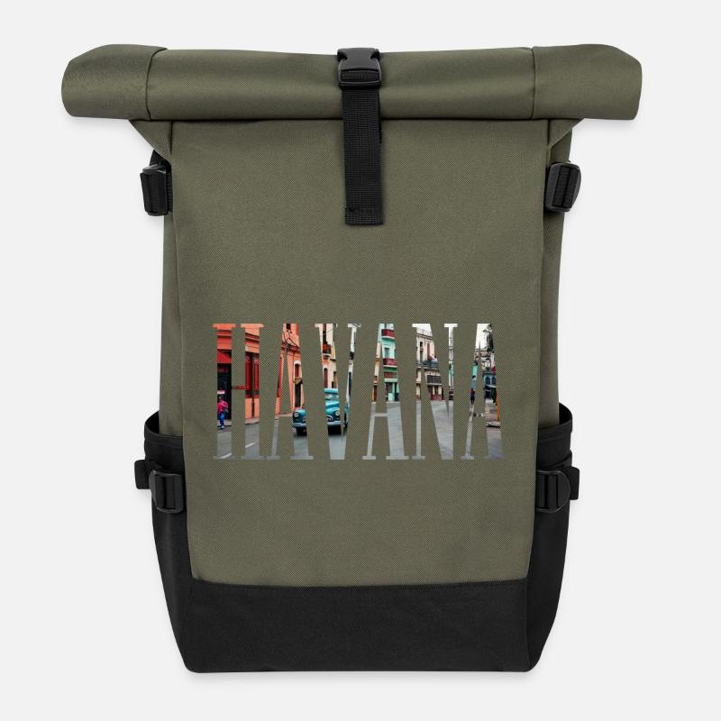 Havana | Havanna | Kuba | Cuba | Urlaub | Oldtimer - Rolltop Rucksack - Olive/Schwarz