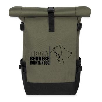 TEAM Bernese Mountain Dog Hunde Hund Wilsigns - Rolltop Rucksack - Olive/Schwarz - Vorne