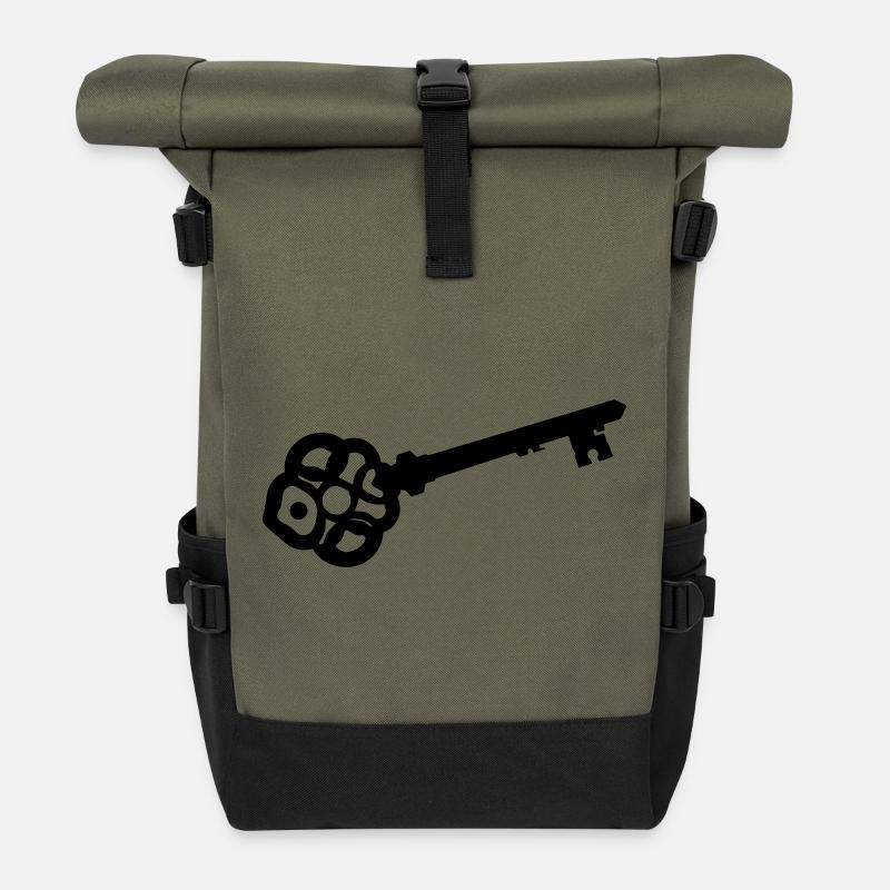 Verzierte Skelettschlüssel-Silhouette - Rolltop Rucksack - Olive/Schwarz