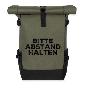 Bitte Abstand Halten Corona Krise Hinweis - Rolltop Rucksack - Olive/Schwarz - Vorne