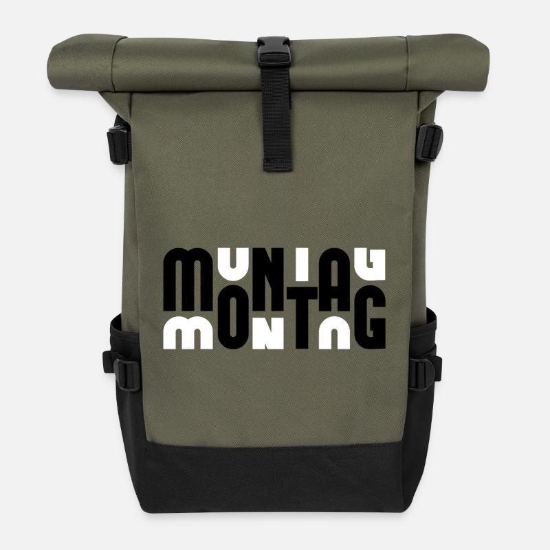 Monday Black/White - Roll Top Backpack - olive/black