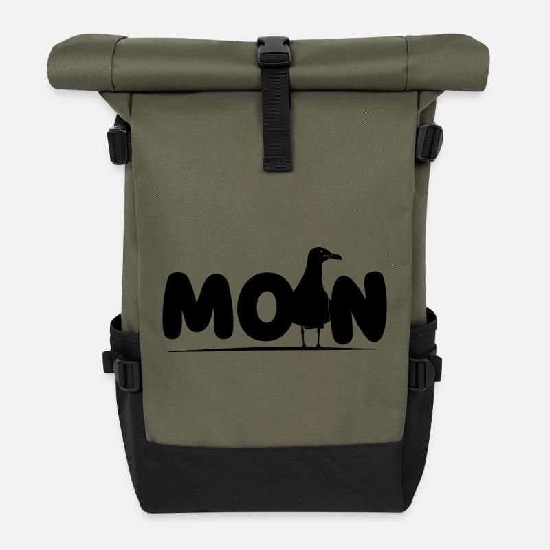 Moin mit Möwe - Rolltop Rucksack - Olive/Schwarz
