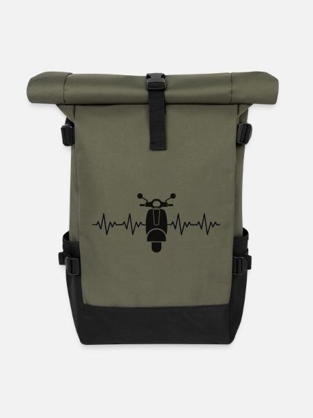 Moped Motorroller EKG Herzschlag Herzfrequenz - Rolltop Rucksack - Olive/Schwarz