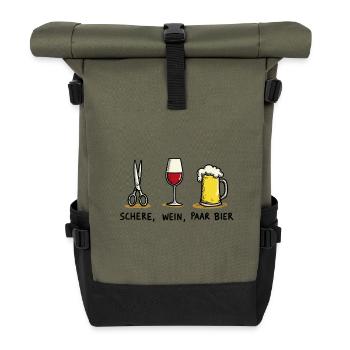 Schere Wein Paar Bier Lustiges Party Wortspiel - Rolltop Rucksack - Olive/Schwarz - Vorne