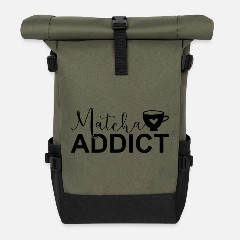 Matcha Addict SVG – Matcha Lover Design - Rolltop Rucksack - Olive/Schwarz