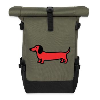 Hunting Dog Dachshund Profile Vector - Roll Top Backpack - olive/black - Front