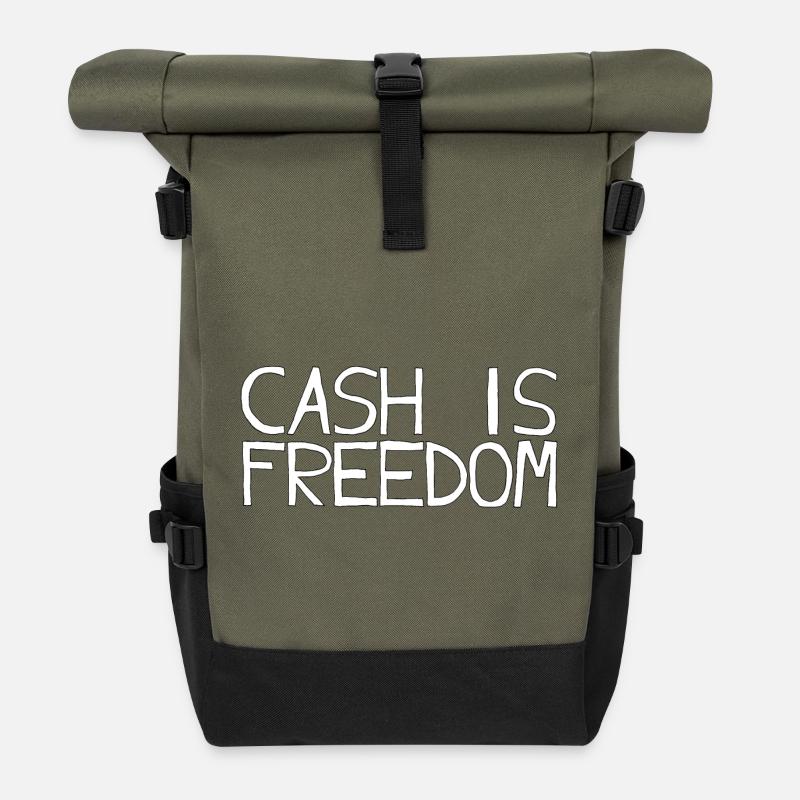 CASH IS FREEDOM - Roll Top Backpack - olive/black