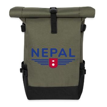 Nepal Design – Himalaya Abenteuer - Rolltop Rucksack - Olive/Schwarz - Vorne