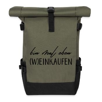 Bin mal eben (W)einkaufen! - Rolltop Rucksack - Olive/Schwarz - Vorne