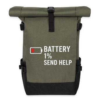 Batterie 1 % - Envoyer de l’aide | Grognement matinal - Sac à dos roll top - olive/noir - Devant
