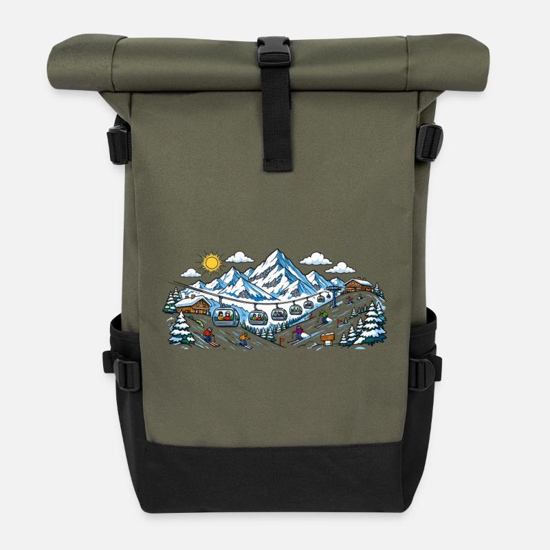 Gondelbahn Wintersport Ski Resort - Rolltop Rucksack - Olive/Schwarz
