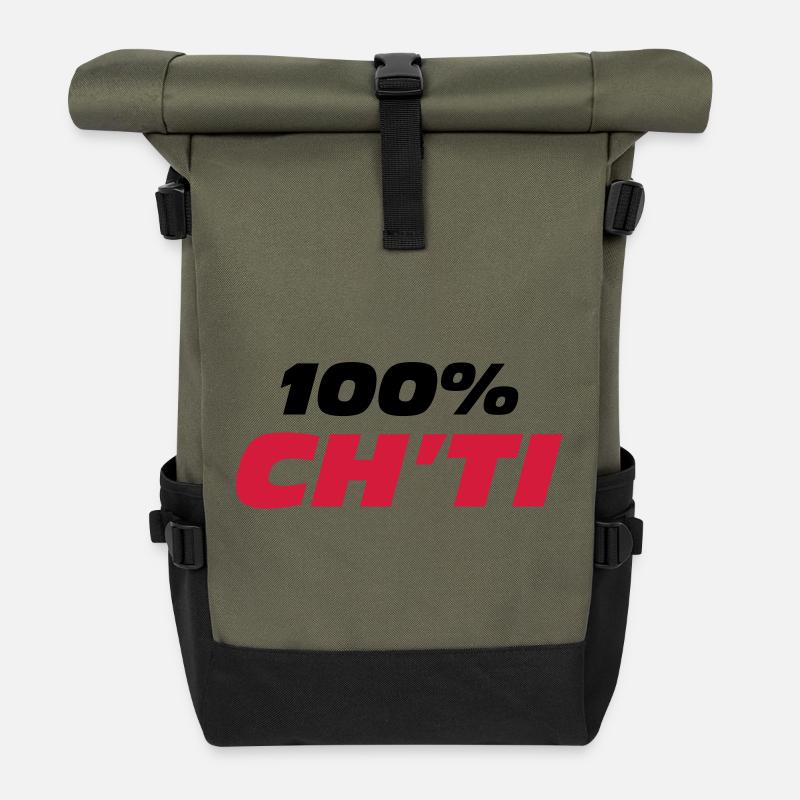 100% Ch'ti - Sac à dos roll top - olive/noir