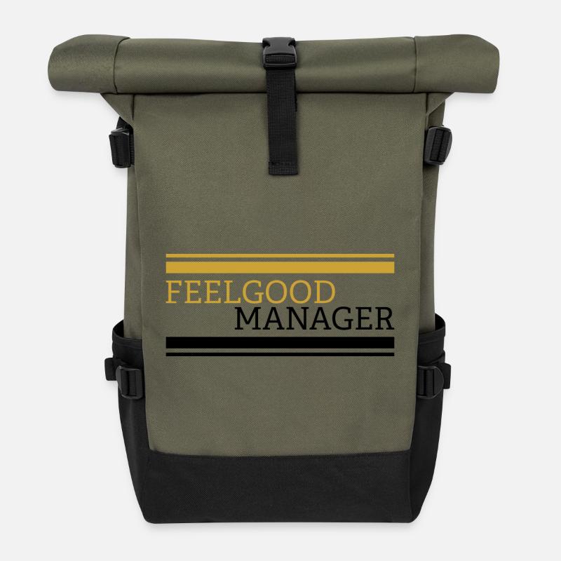 Feelgood manager white tshirt - Roll Top Backpack - olive/black