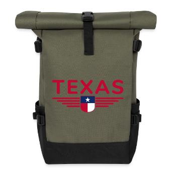 Texas Fan T-Shirt – Lone Star Style - Rolltop Rucksack - Olive/Schwarz - Vorne