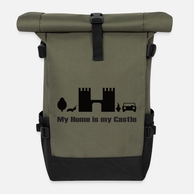 my home is my castle Design, black - Roll Top Backpack - olive/black