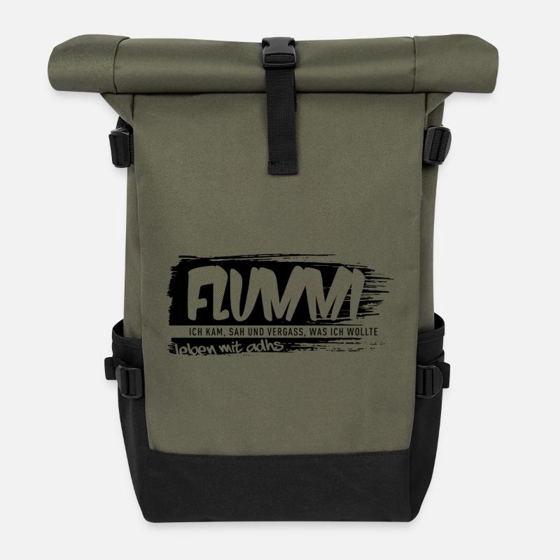 FLUMMI – Living with ADHD - Roll Top Backpack - olive/black