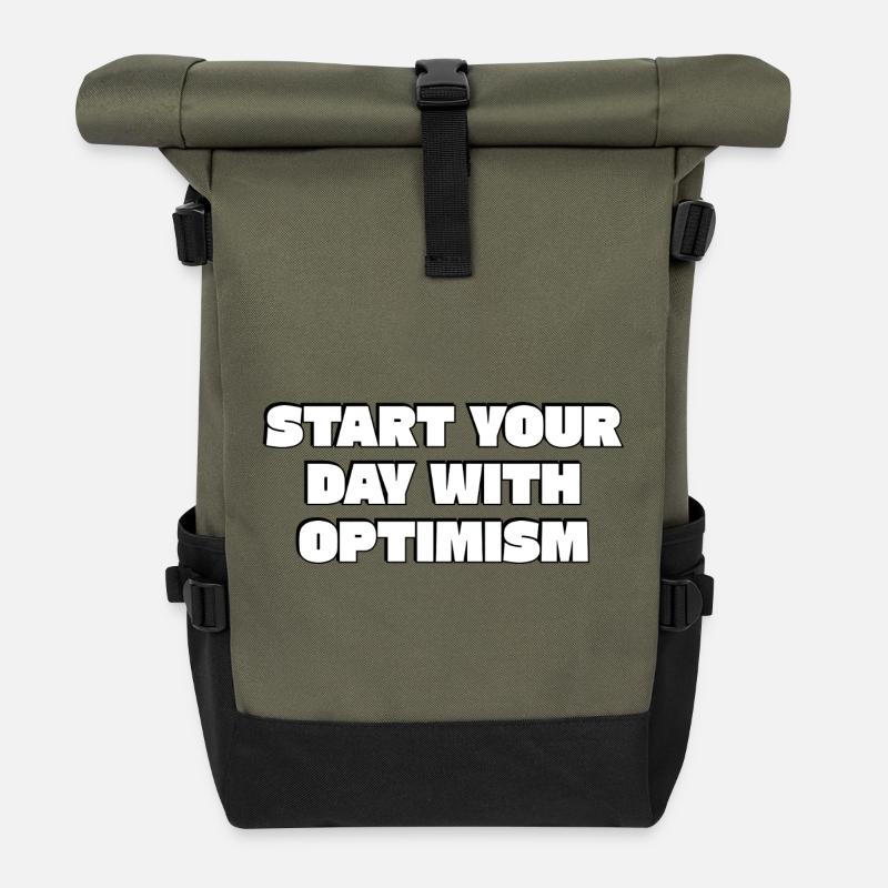 Beginnen Sie Ihren Tag mit Optimismus - Rolltop Rucksack - Olive/Schwarz