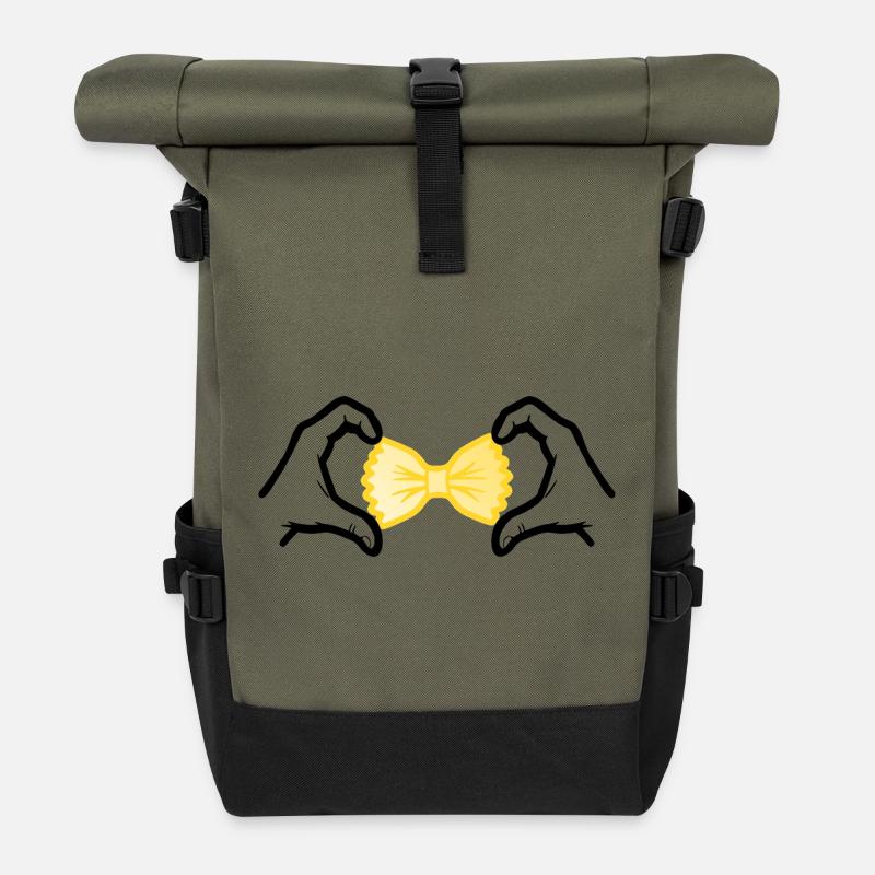 Nudeln Pasta lieben - Rolltop Rucksack - Olive/Schwarz