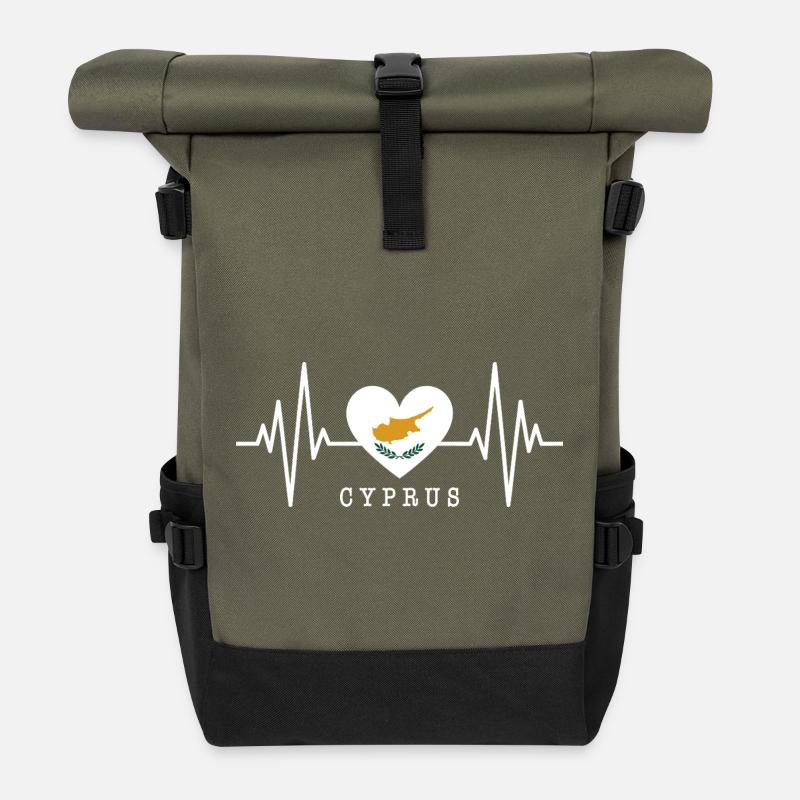 Zypern Flagge Herzschlag Republik Zypern Cyprus - Rolltop Rucksack - Olive/Schwarz