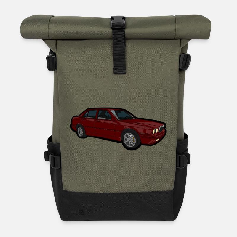 Red Car Illustration Retro Look - Roll Top Backpack - olive/black