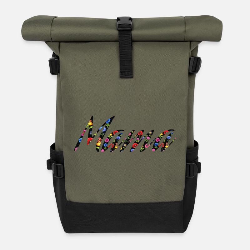 Blütenwellen Muster - Rolltop Rucksack - Olive/Schwarz