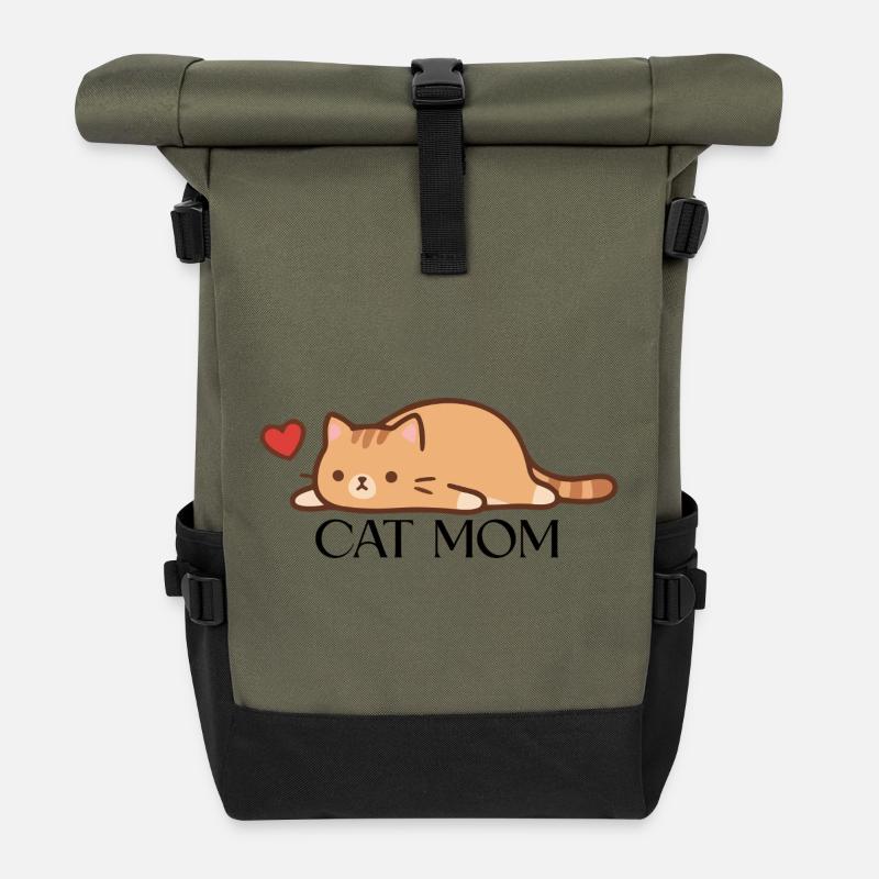 Cat Mom - Roll Top Backpack - olive/black