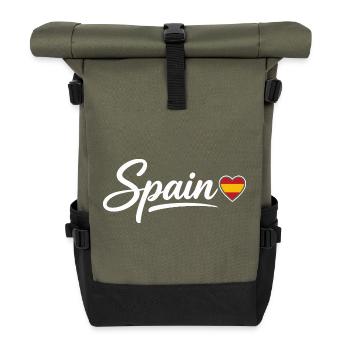 Spanien-Schrift mit Herzflagge Patriotisch - Rolltop Rucksack - Olive/Schwarz - Vorne