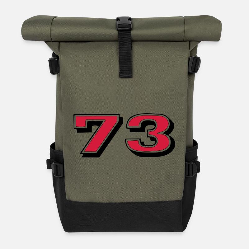 Rote 73 auf Schwarz - Rolltop Rucksack - Olive/Schwarz