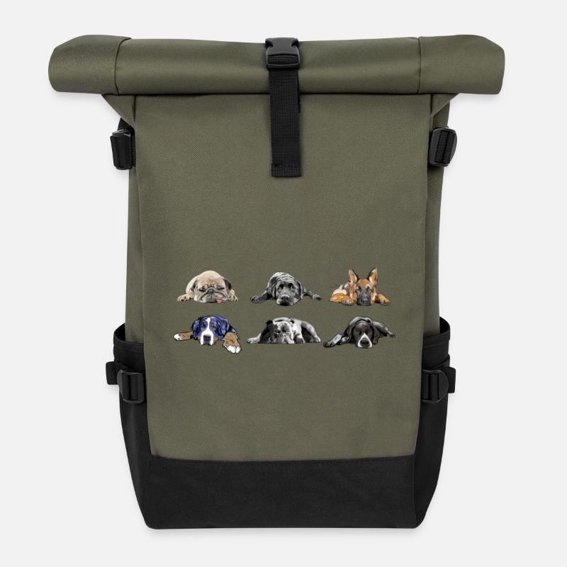 Mops Labrador Schäferhund Berner Bulldog Pointer - Rolltop Rucksack - Olive/Schwarz
