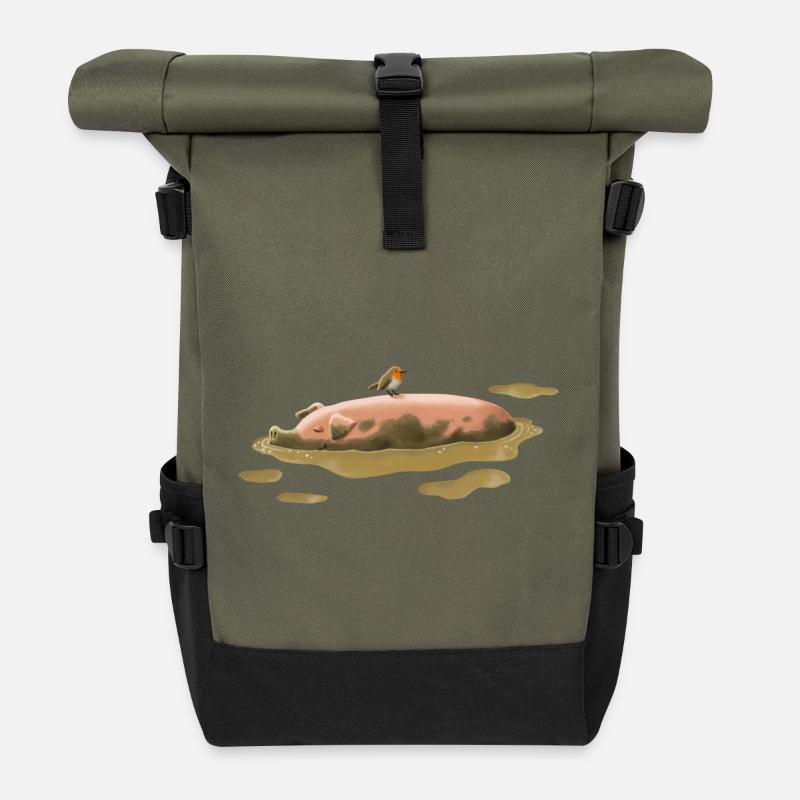 Cochon dans la terre - Sac à dos roll top - olive/noir